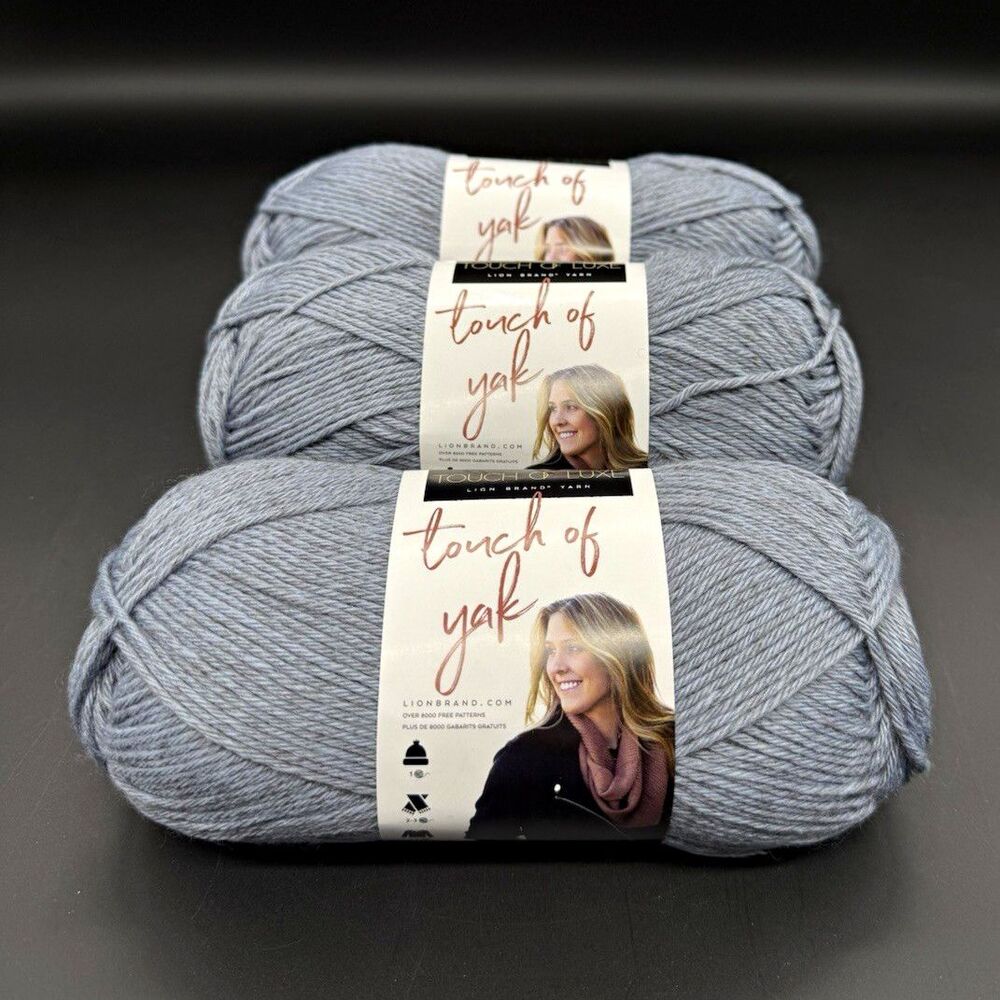 Lion Brand Touch of Luxe Touch of Yak Worsted Yarn Gray Lot of 3 Skeins